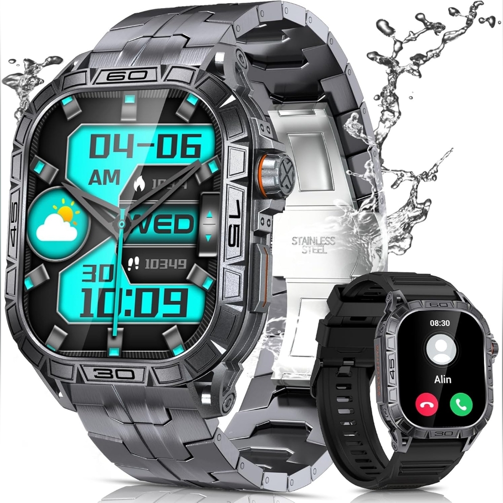 New Podoeil Military Smart Watch for Men, 1.96" AMOLED Screen, IP68 Waterproof